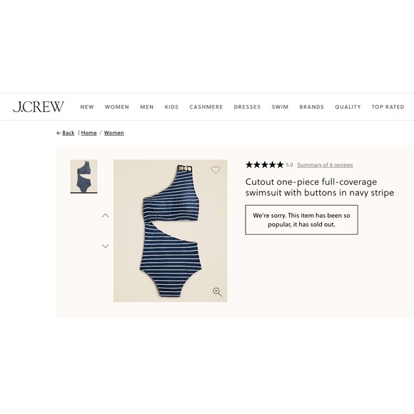 J.Crew Cutout One Piece Full Coverage Swimsuit w Buttons Navy Stripe Sz 14L $138 - Picture 2 of 14